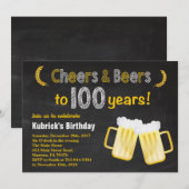 乾杯とビール 100歳の誕生日パーティーへの招待状 招待状 (正面/裏面)