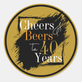 乾杯とビール 40周年 ブラックとゴールド デザイン ラウンドシール