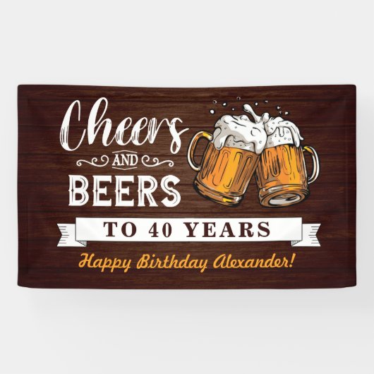 乾杯とビール 40歳の誕生日 ラスティック 横断幕 (横)