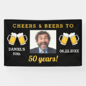 乾杯とビール 50歳の誕生日フォトキープ 横断幕 (横)