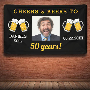 乾杯とビール 50歳の誕生日フォトキープ 横断幕