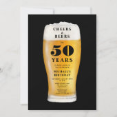乾杯とビール 50歳の誕生日 招待状 (正面)