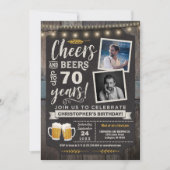 乾杯とビール 70歳の誕生日招待状 招待状 (正面)