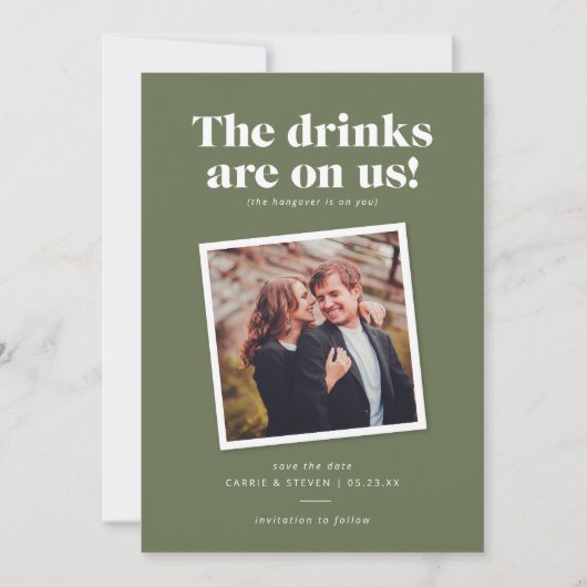 乾杯は私たちに任せて! 面白い結婚式の招待状 セーブザデート (正面)