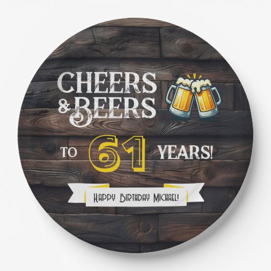乾杯!お酒を交えて61年分の田舎風の誕生日を祝おう! ペーパープレート (正面)