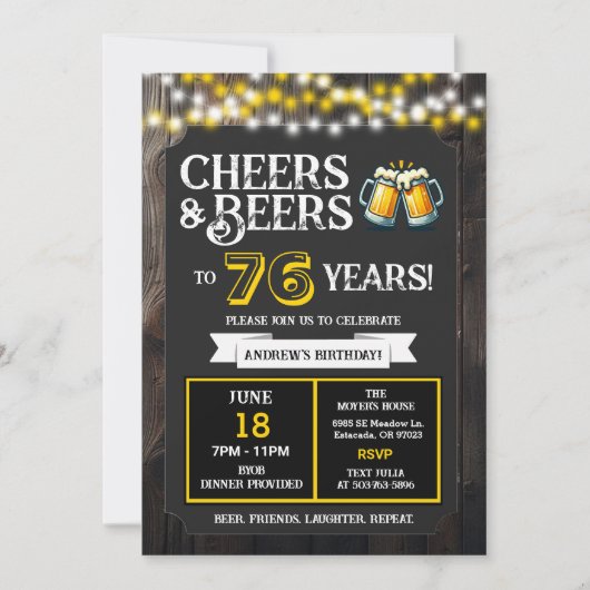 乾杯、そしてビールで 76年目の裏庭BBQ誕生日を祝おう! 招待状 (正面)
