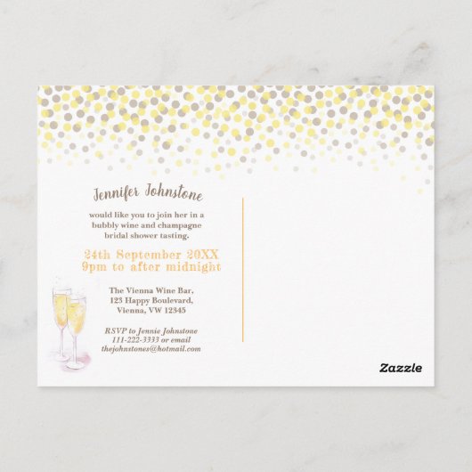 乾杯!ウェディングシャワーのワインとシャンパンのテイスティング ポストカード (裏面)