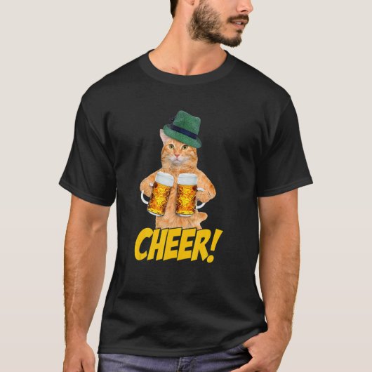 乾杯 ネコ ビール 飲むネコ Tシャツ (正面)