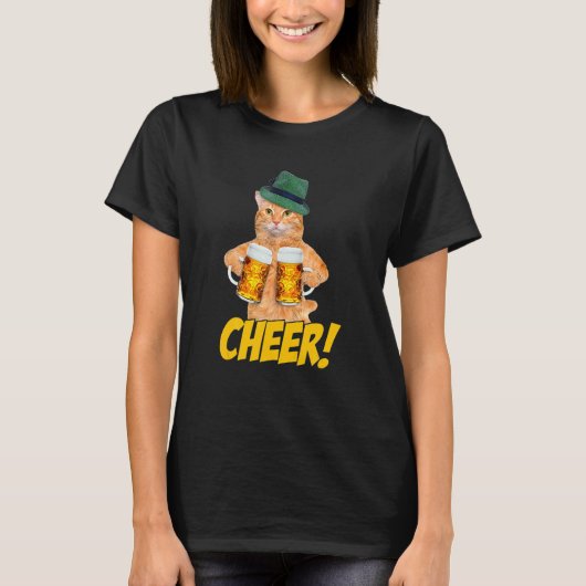 乾杯 ネコ ビール 飲む猫 Tシャツ (正面)