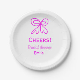 乾杯 パープル ピンクの弓の結婚前お祝い会に名前を追加して ペーパープレート