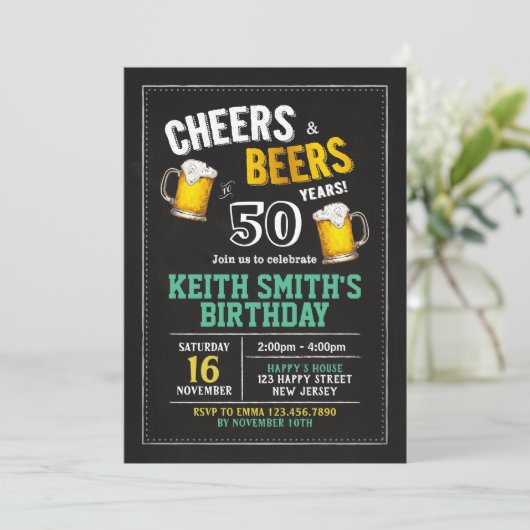 乾杯＆ビアーズ 50歳の誕生日招待状 - どんな年齢でも 招待状 (スタンド正面)