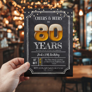 乾杯＆ビア メンズ80歳の誕生日招待状 招待状
