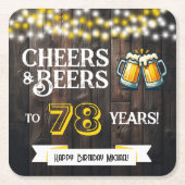 乾杯！ビールで祝う、田舎風の78歳誕生日 スクエアペーパーコースター (正面)