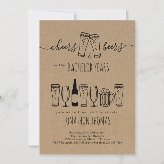 乾杯＆ビール独身パーティー招待状 招待状 (正面)