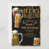 乾杯 ビール ゴールド ブラック パブ バー 誕生日 パーティー 招待状 (正面)
