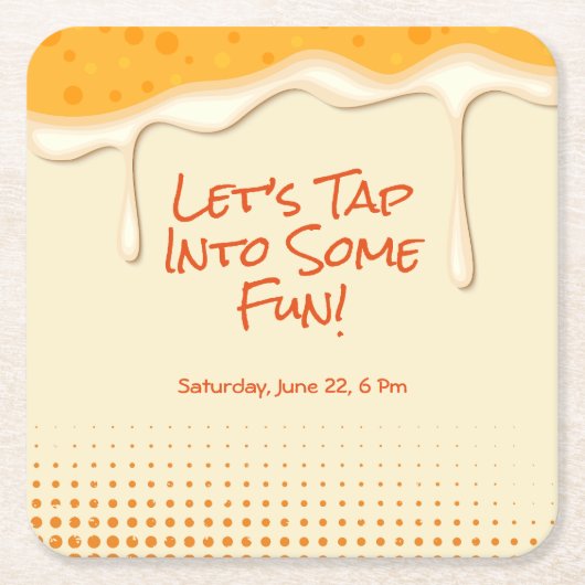 乾杯&ビール – ビール好きのためのお祭り招待状 スクエアペーパーコースター (正面)