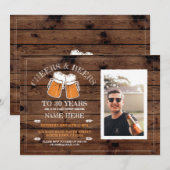 乾杯＆ビール 誕生日 ウッドパーティー フォト招待 招待状 (正面/裏面)