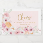 乾杯 ピンク フラワーブライダルシャワー スパークリングワインラベル (シングルラベル)