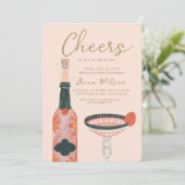 乾杯 ブライダルシャワー ワイングラス ピンク 招待状 (スタンド正面)