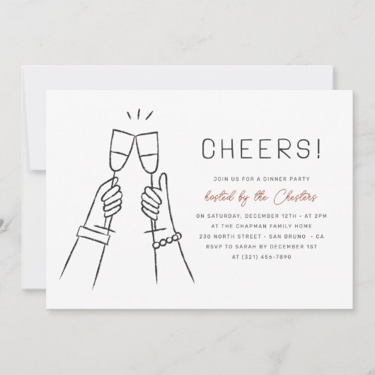 乾杯！モダンで不思議な手描きのディナーパーティー 招待状 (正面)
