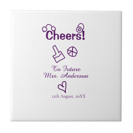 乾杯！未来のMrs. 【花嫁の名前】（むらさきのらくがき） タイル (正面)