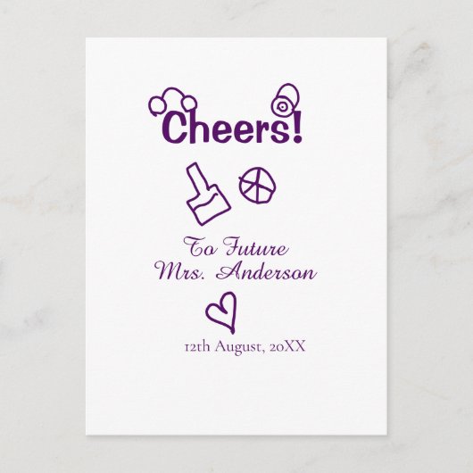 乾杯！未来のMrs. 【花嫁の名前】（むらさきのらくがき） ポストカード (正面)