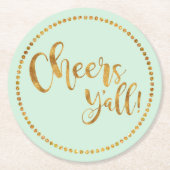 乾杯 皆んな | ミントグリーン | ビール＆カクテルパーティー ラウンドペーパーコースター (正面)