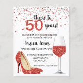 乾杯!50周年 赤い輝きのワインボトル ヒール付き招待状 チラシ (正面)