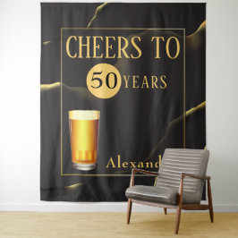 乾杯!50周年おめでとう!男性用ファブリックバースデー タペストリー