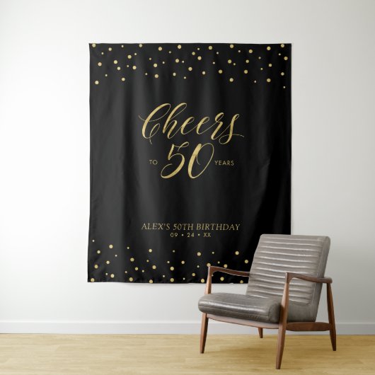 乾杯！50周年 | ゴールド＆ブラック 50歳の誕生日 タペストリー (インサイチュ)