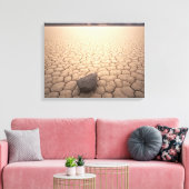 乾燥したひび割れた砂漠の風景の中の岩 キャンバスプリント (インサイチュ (リビング))