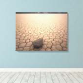 乾燥したひび割れた砂漠の風景の中の岩 キャンバスプリント (インサイチュ (ウッドフロア))