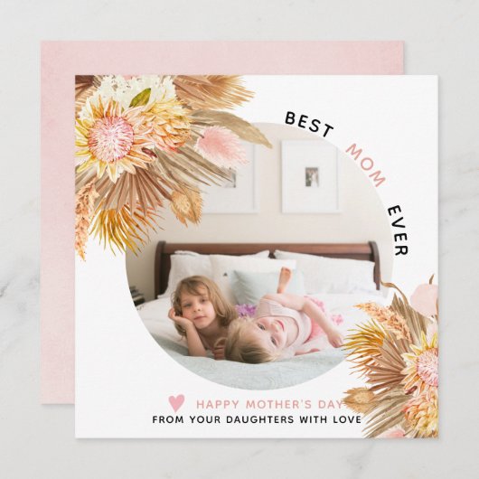 乾燥したススキと花マザーの日の写真 シーズンカード (正面/裏面)