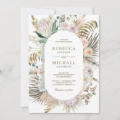 乾燥したトロピカルパームパンパスグラス結婚フローラ 招待状 (正面)