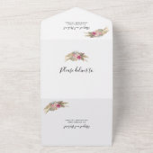 乾燥したパンパス草とヤシの葉のダスティーローズの結婚式 オールインワン招待状 (外側)