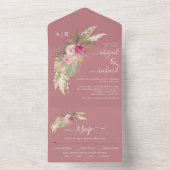 乾燥したパンパス草とヤシの葉のダスティーローズの結婚式 オールインワン招待状 (内側)