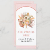 乾燥したパームの草ソフトピンク結婚のメニュー メニュー (正面/裏面)