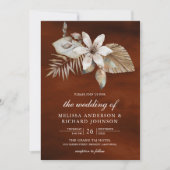 乾燥したパームフローラすべて一つの燃えたオレンジ結婚色 招待状 (正面)