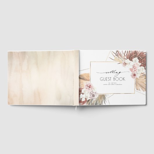 乾燥したパーム葉のエキゾチック白い結婚蘭 ゲストブック (全面)