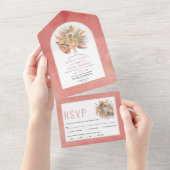 乾燥したヤシとススキ結婚ピンクの全て オールインワン招待状 (貼ってはがせる)