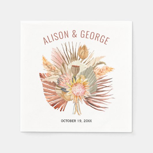 乾燥したヤシとススキ結婚ラコッタ スタンダードカクテルナプキン (正面)