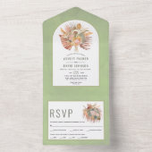 乾燥したヤシとススキ結婚ングリーン オールインワン招待状 (内側)