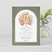 乾燥したヤシとススキ結婚ングリーン 招待状 (スタンド正面)