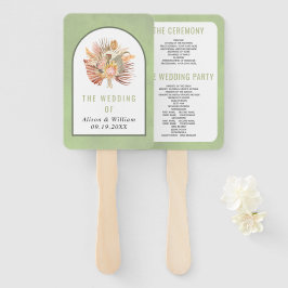 乾燥したヤシのススキセージ緑の結婚式プログラム ハンドファン