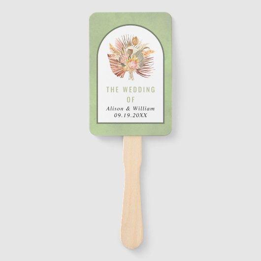 乾燥したヤシのススキセージ緑の結婚式プログラム ハンドファン (正面)