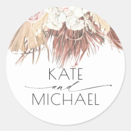 乾燥したヤシの葉と白い蘭の熱帯結婚植物 ラウンドシール