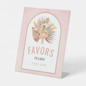 乾燥したヤシの葉ソフトピンクの結婚式の引き出物 台座サイン (正面)