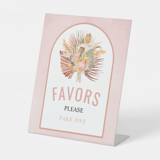 乾燥したヤシの葉ソフトピンクの結婚式の引き出物 台座サイン (正面)