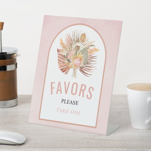 乾燥したヤシの葉ソフトピンクの結婚式の引き出物 台座サイン (インサイチュ)