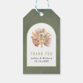 乾燥したヤシ、ススキセージ緑感謝してい結婚の ギフトタグ